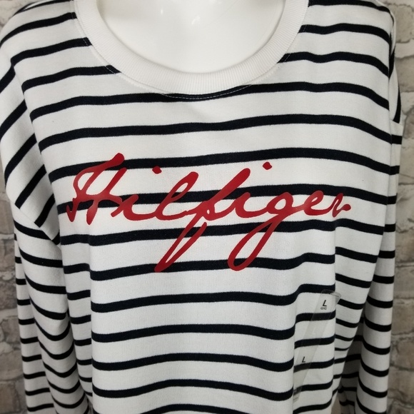 Tommy Hilfiger Sweatshirt Striped Spellout Large - Picture 2 of 8
